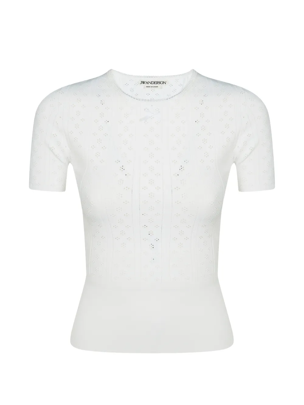 JW Anderson pointelle-knit bow-detail T-shirt - Bianco