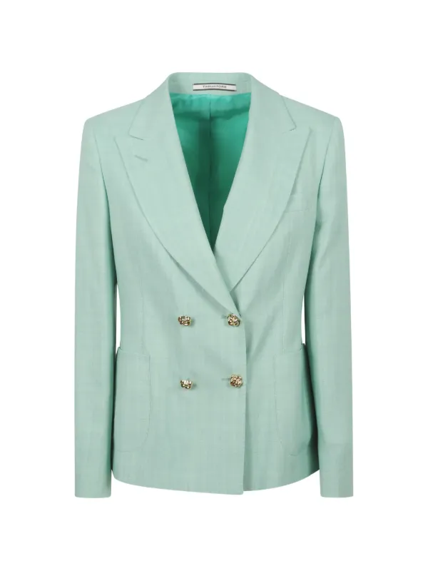 Tagliatore Double-breasted Slub-texture Blazer in Green