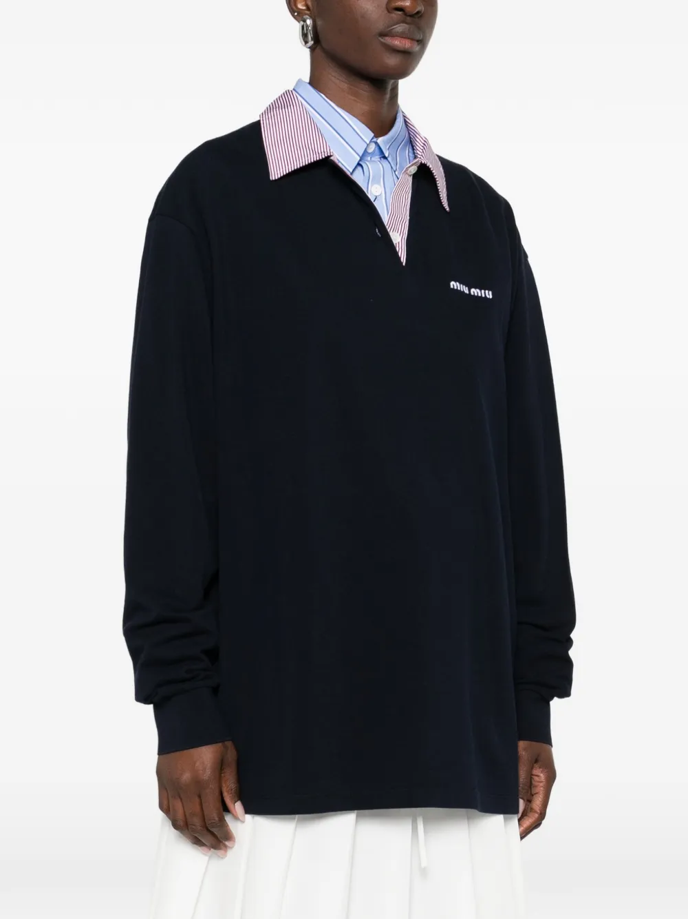  Miu Miu Striped-collar Polo Top - Blue 