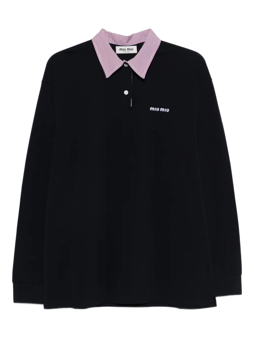 Miu Miu striped-collar polo top - Blu