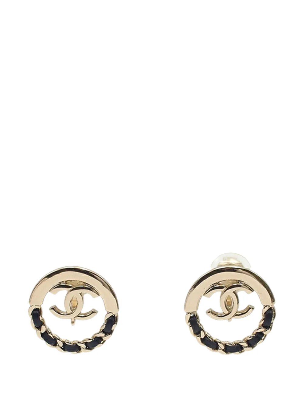 CHANEL Pre-Owned 2022 Gold Plated Leather Woven CC Round Clip on Earrings costume earrings - Oro