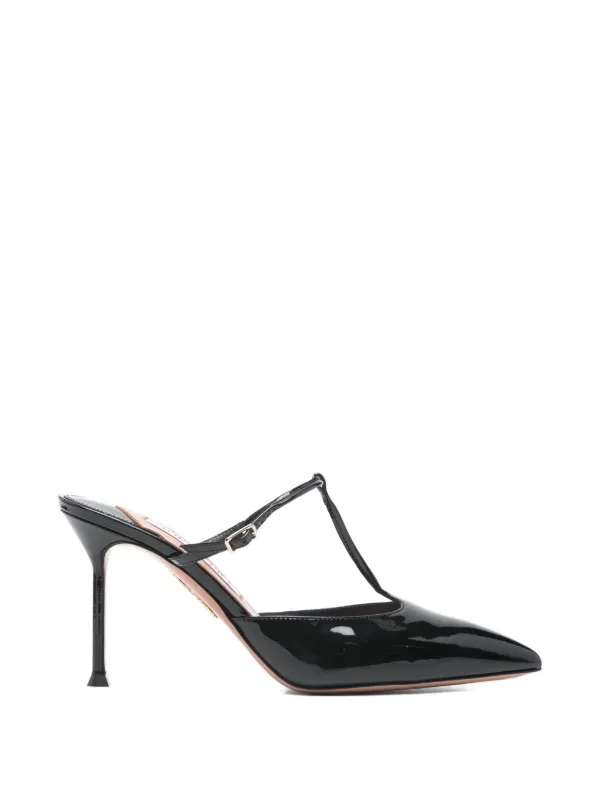 Aquazzura T-strap Heeled Mules in Black