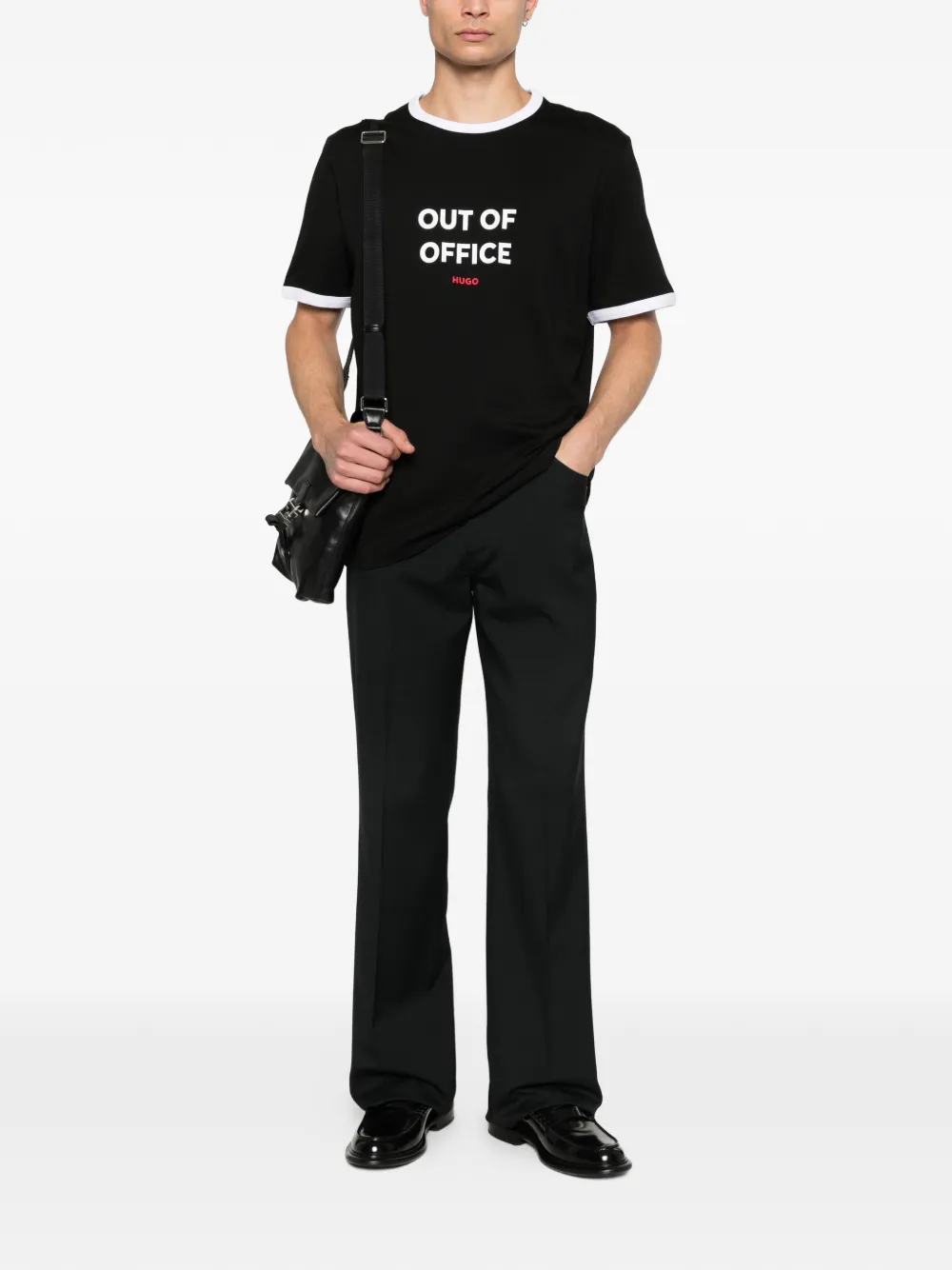 HUGO ringer print T-shirt - Zwart