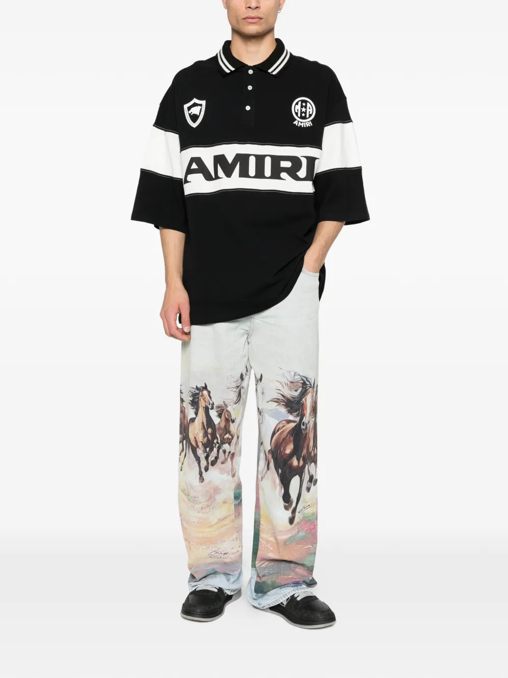 AMIRI stripe-detail logo polo shirt - Zwart