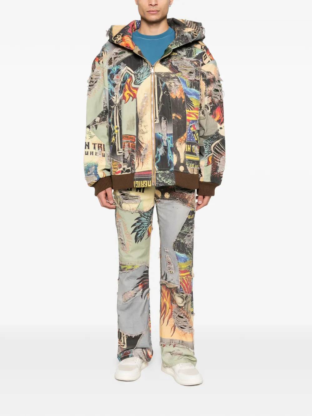 Who Decides War patchwork ripped denim - Beige