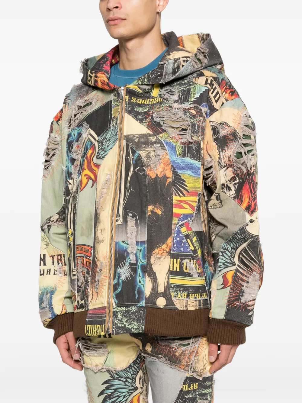  Who Decides War Patchwork Zip-up Jacket - Green 