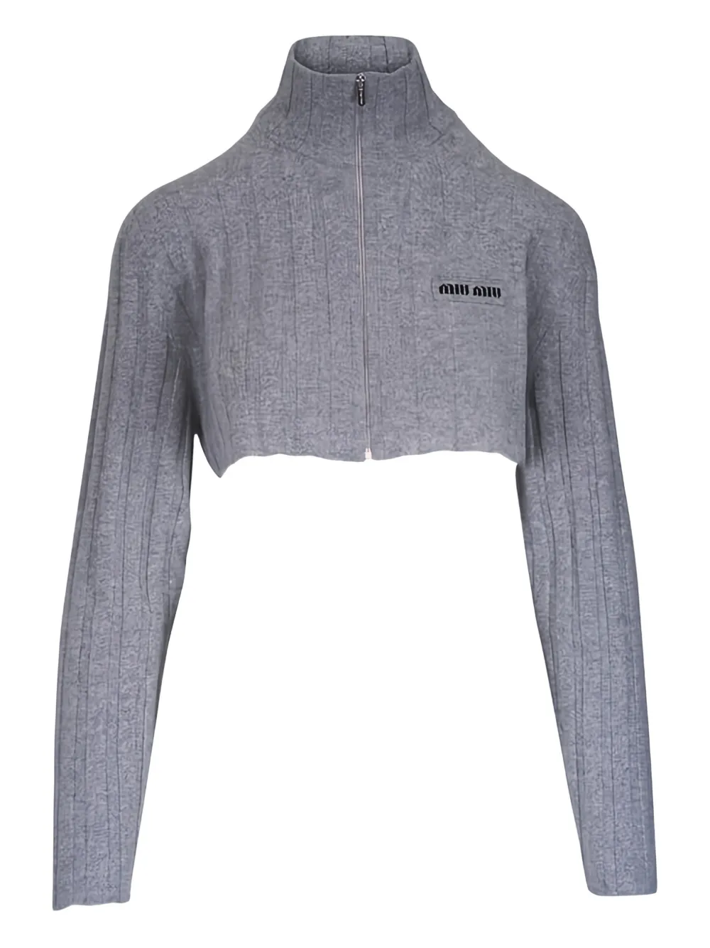 Miu Miu ribbed zip cardigan - Grey