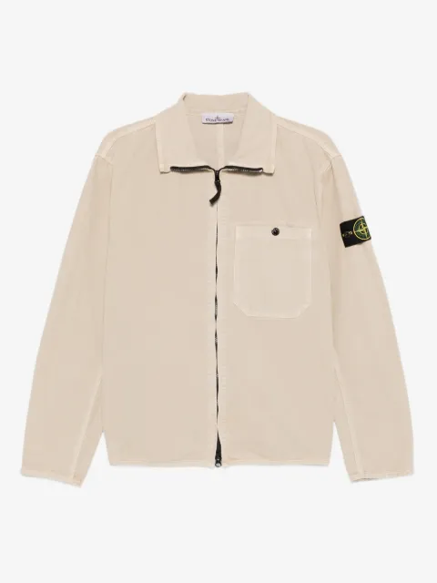 Stone Island 1200014 organic panama cotton old-effect comfort-fit zip-up overshirt with pocket