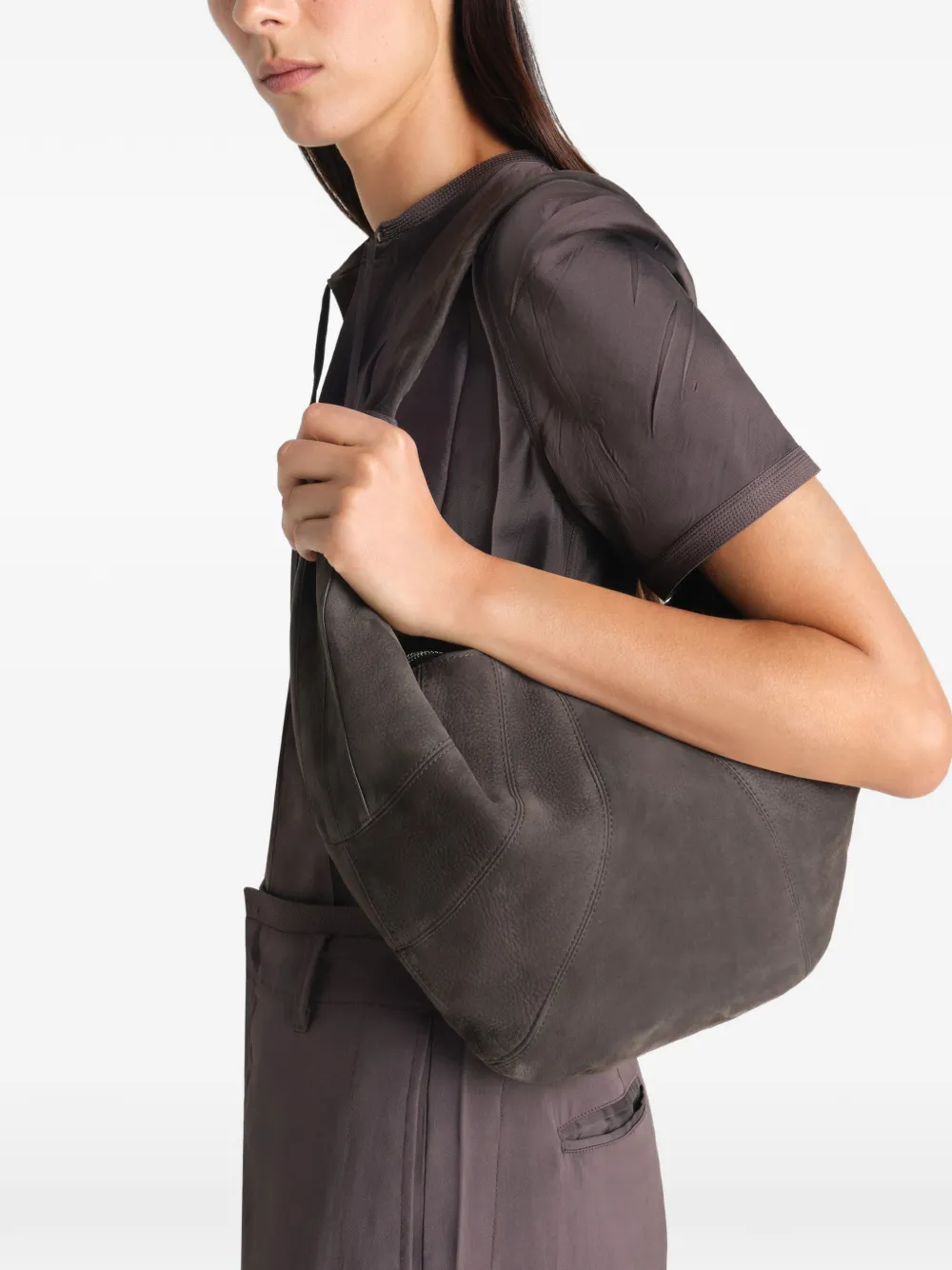 LEMAIRE Fortune Croissant topstitched bag - Bruin