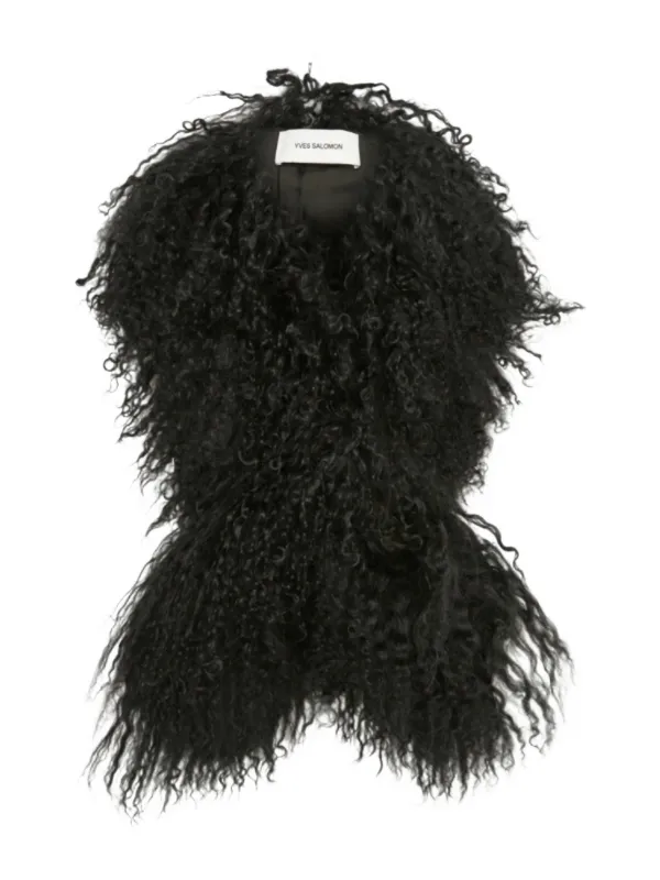 Yves Salomon Long-haired Lamb Scarf in Black