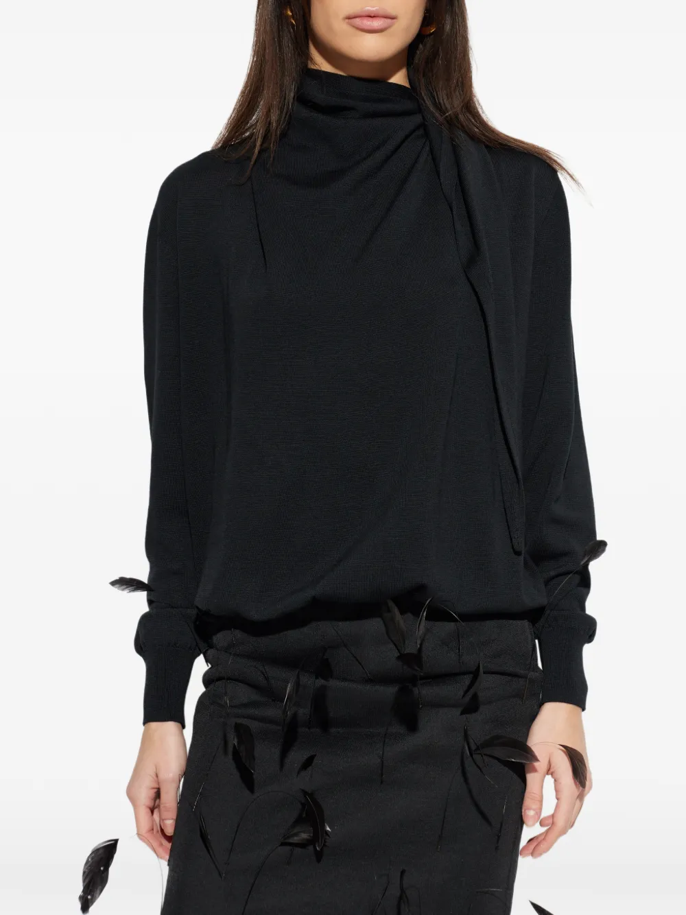  Jil Sander Roll-neck Draped Sweater - Black 