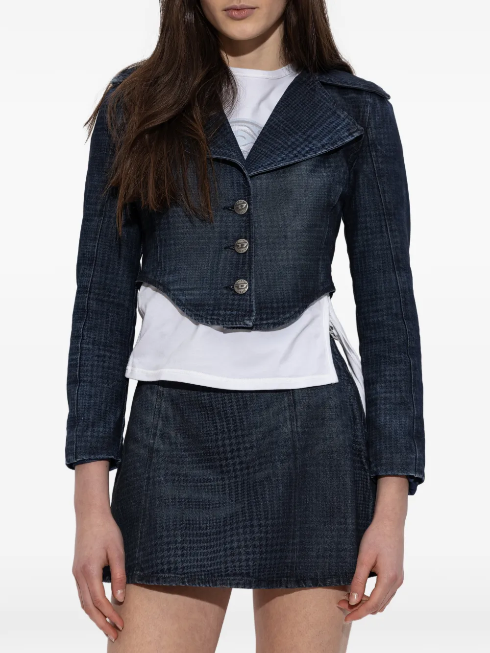  Diesel Prince Of Wales Button Cropped Jacket - Blue 