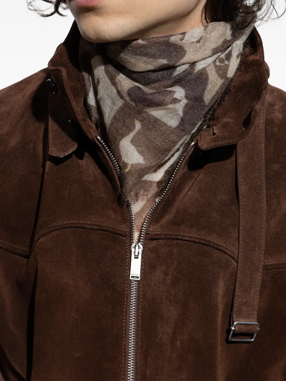 goose-print fringed scarf