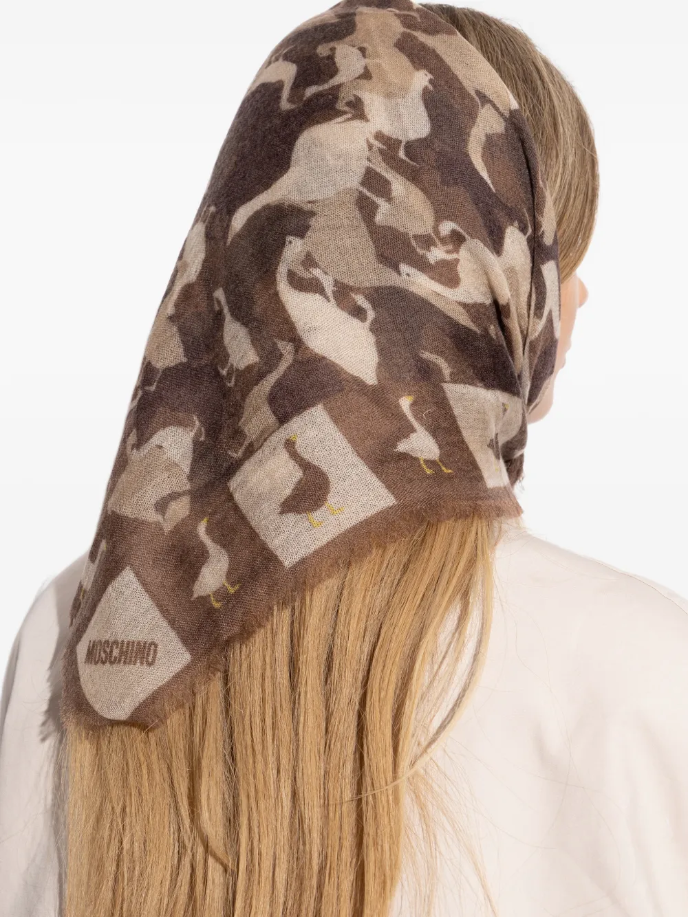 goose-print fringed scarf