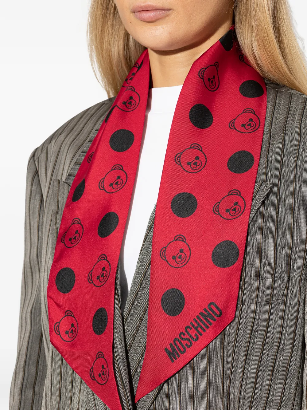 Moschino Zijden sjaal met stippen en teddybeer Rood