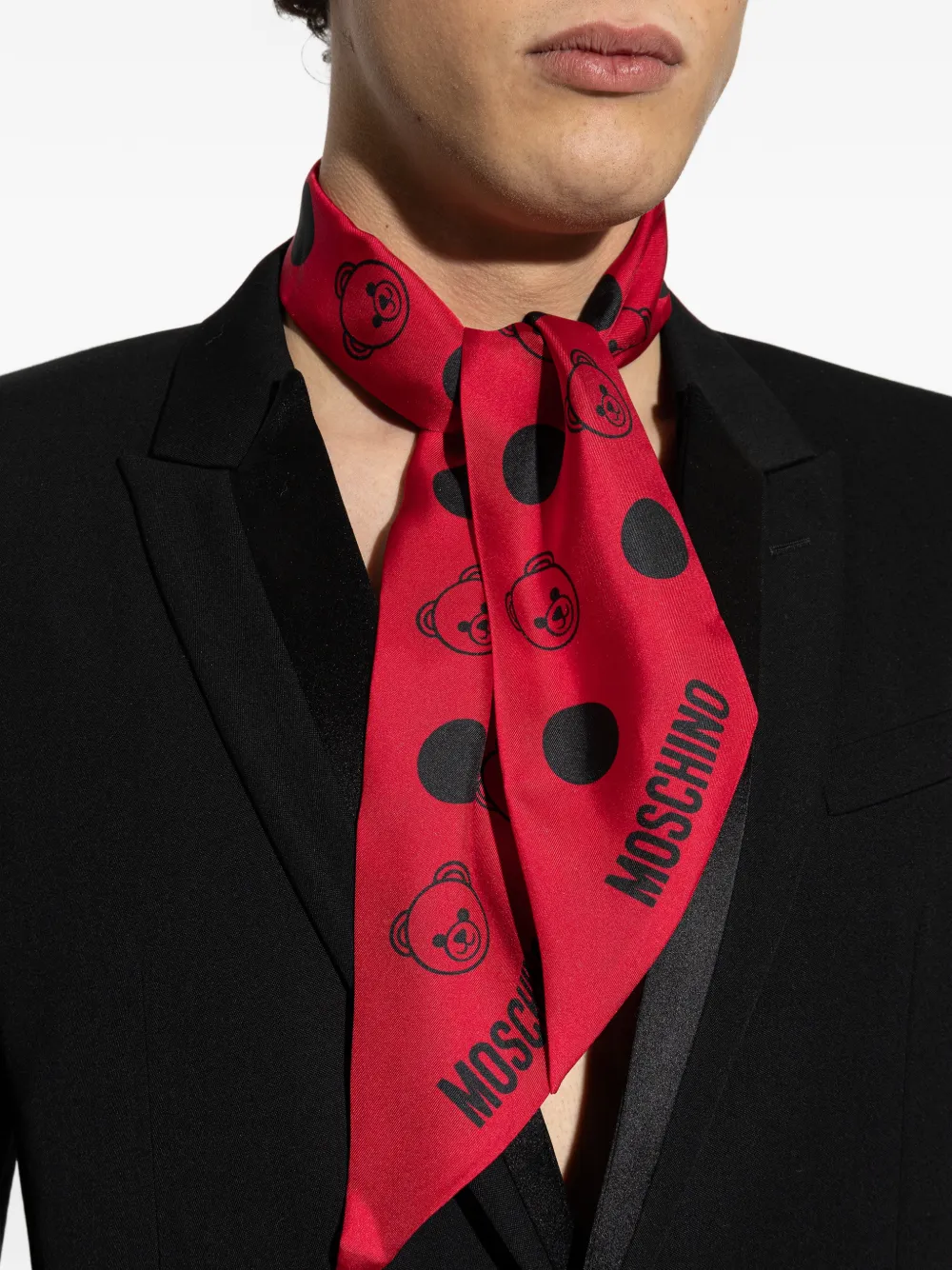 Moschino Zijden sjaal met stippen en teddybeer Rood
