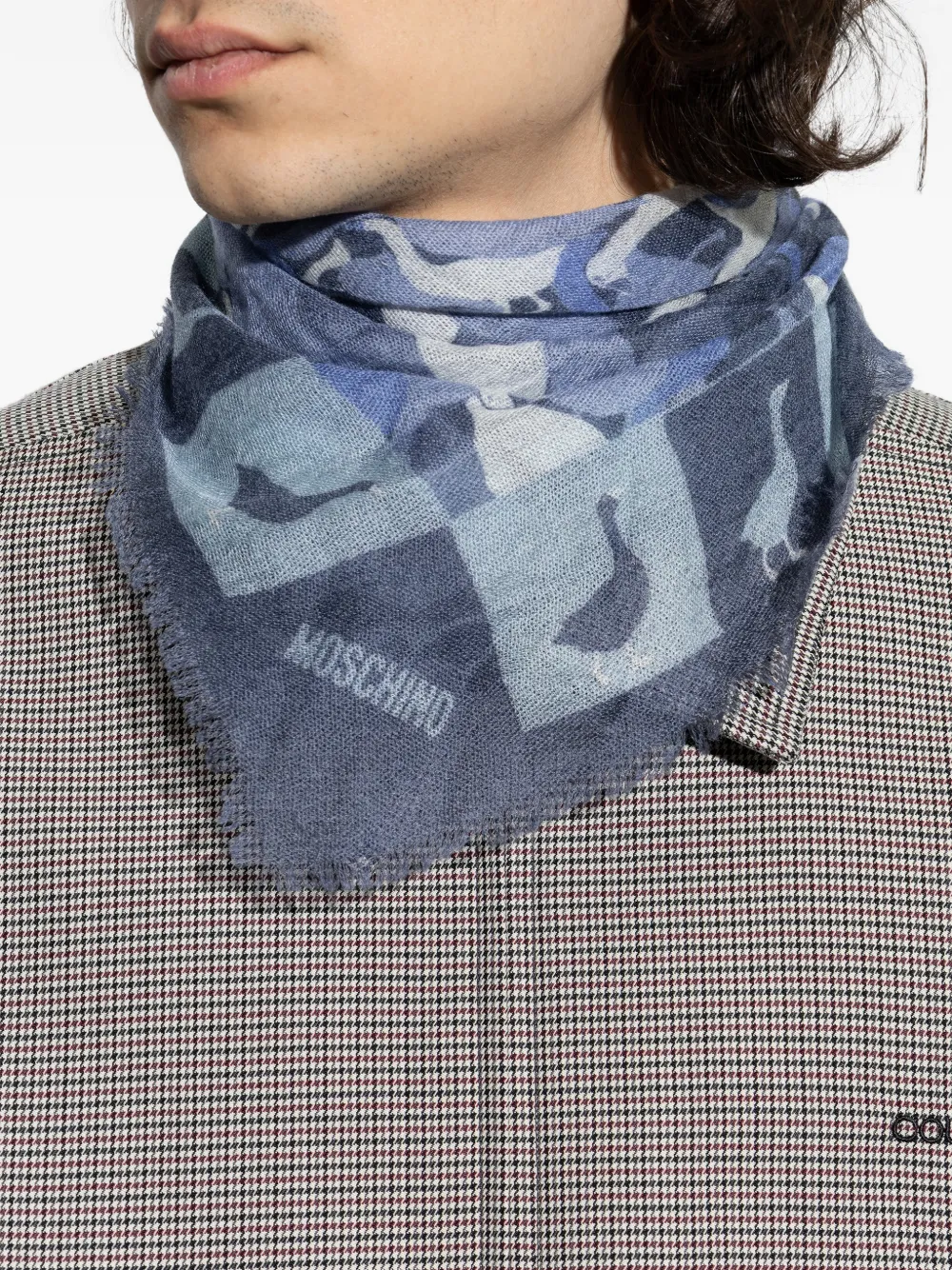 Moschino Kasjmier sjaal met franje afwerking Blauw
