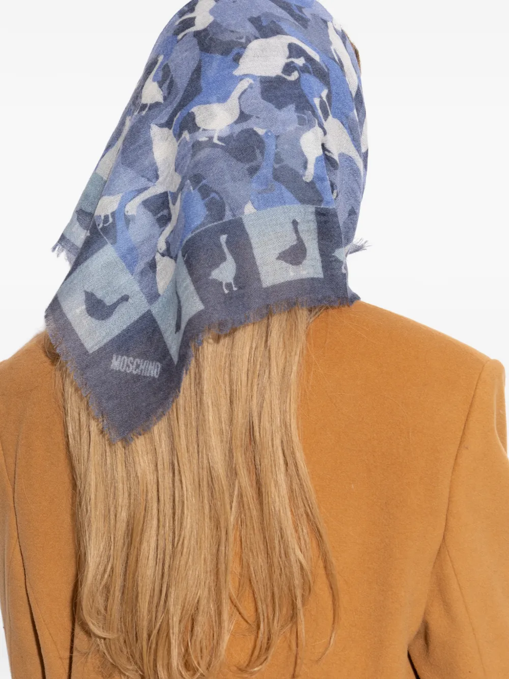 Moschino Kasjmier sjaal met franje afwerking Blauw
