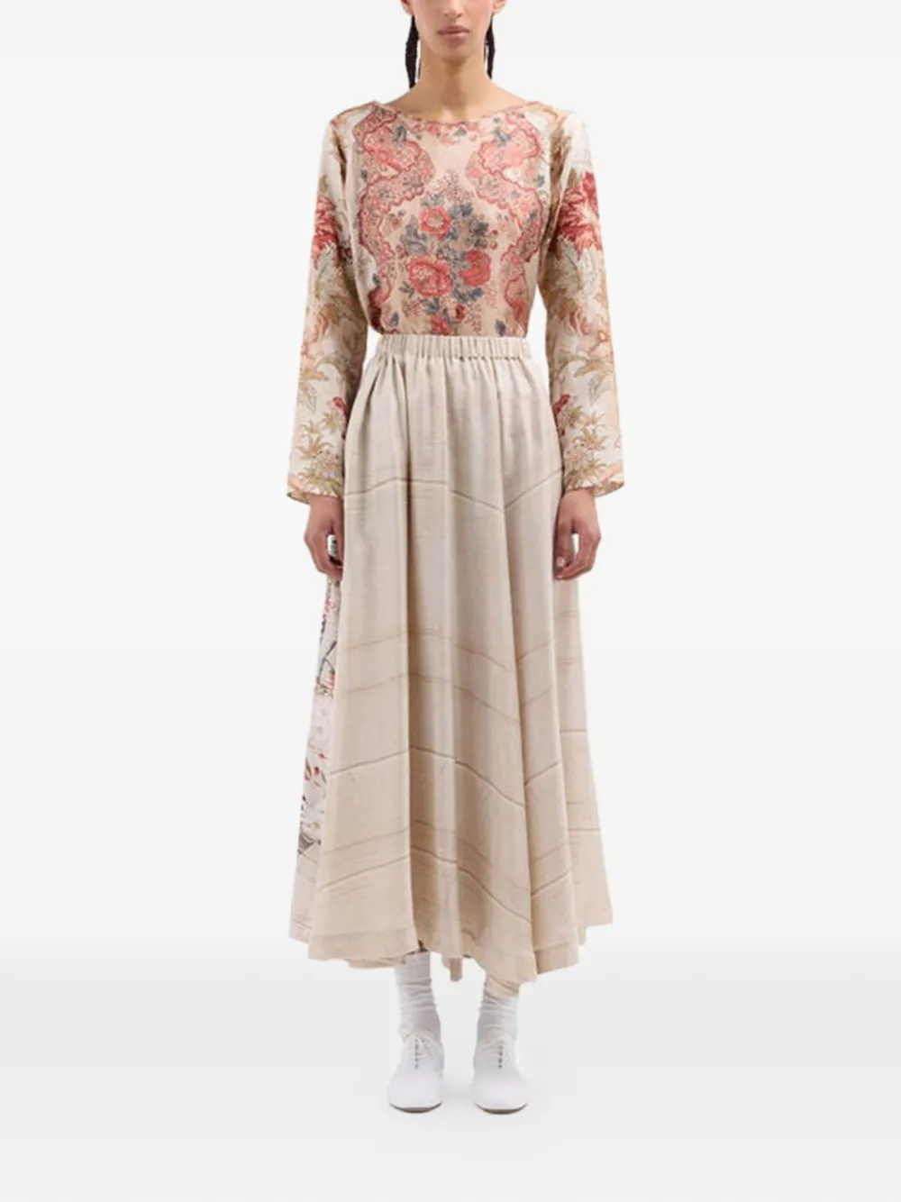  Pierre-louis Mascia Aloe A-line Silk Midi Skirt - Neutrals 