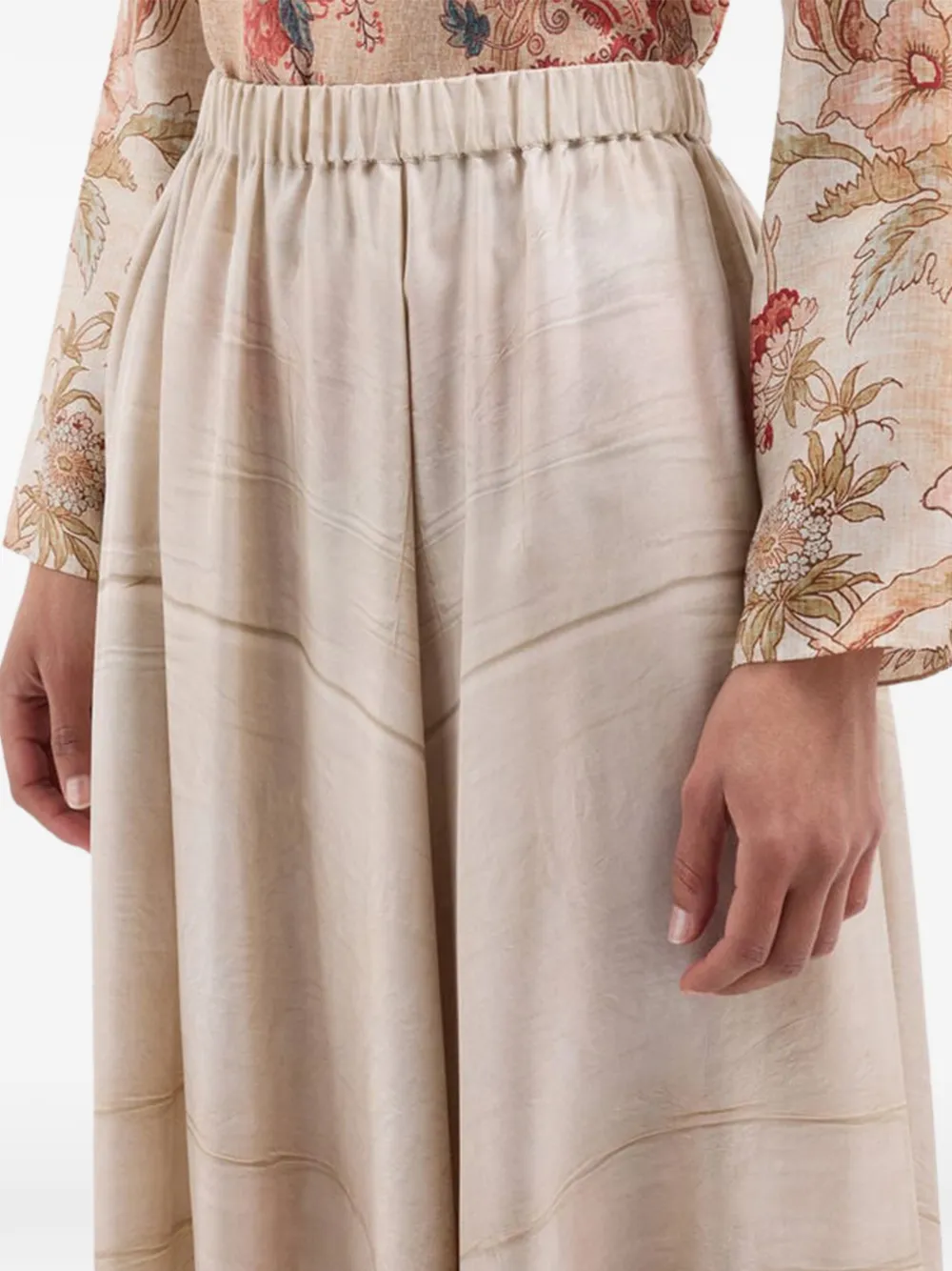 Pierre-Louis Mascia Aloe zijden midi-rok met A-lijn Beige