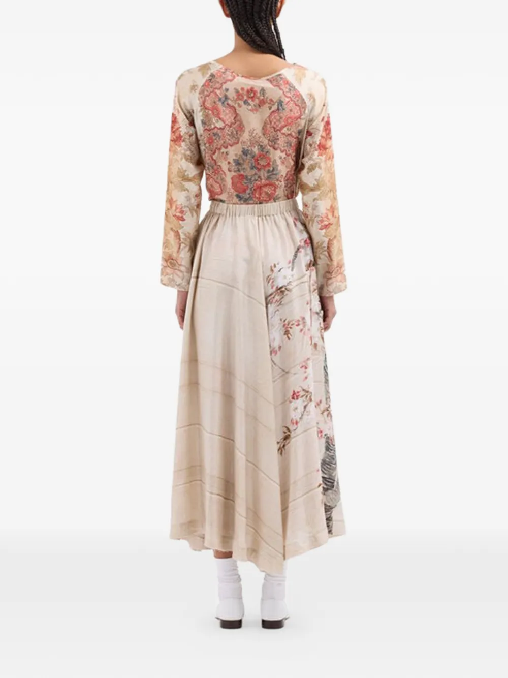  Pierre-louis Mascia Aloe A-line Silk Midi Skirt - Neutrals 