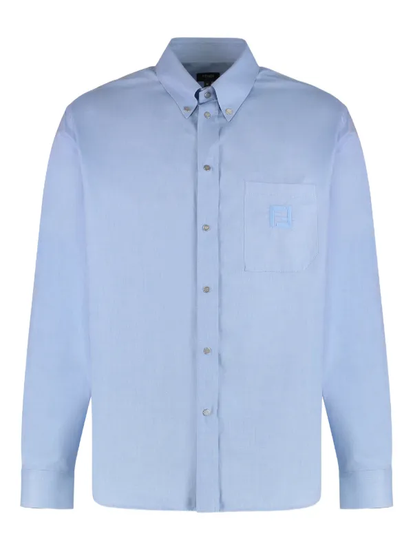 Fendi Logo-embroidered Chest-pocket Shirt in Blue