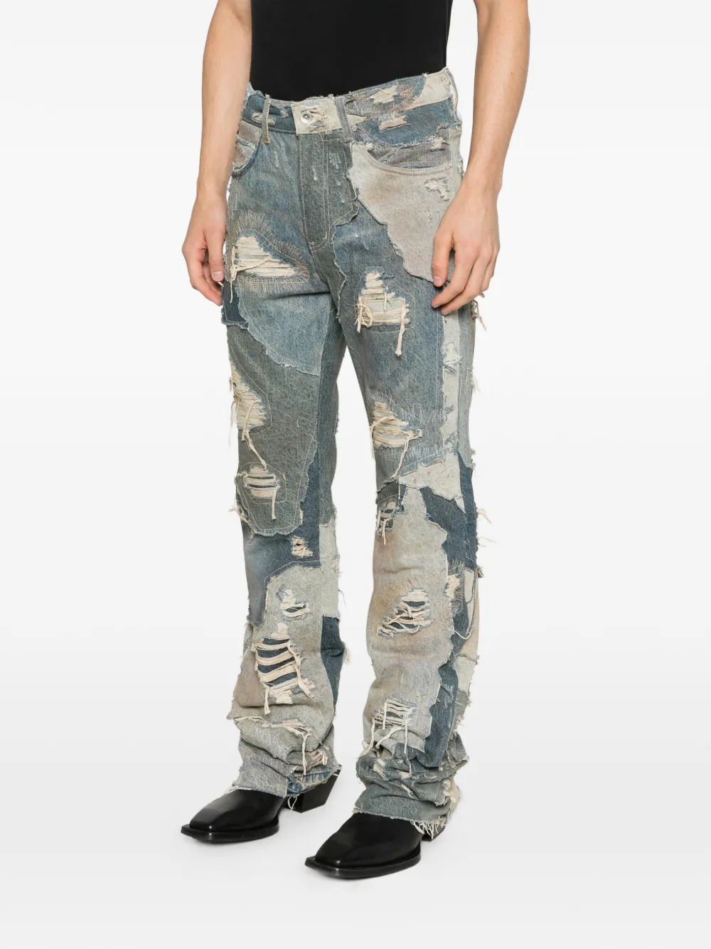  Who Decides War Distressed Patchwork Jeans - Blue 