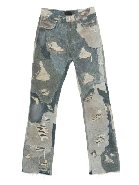 Who Decides War skinny jeans envejecidos con diseño patchwork