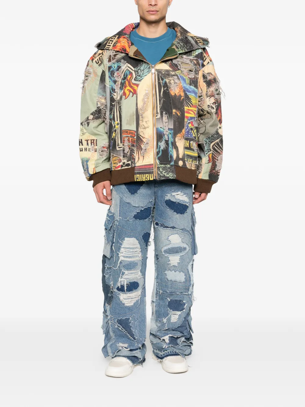 Who Decides War ripped patchwork cargo jeans - Blauw