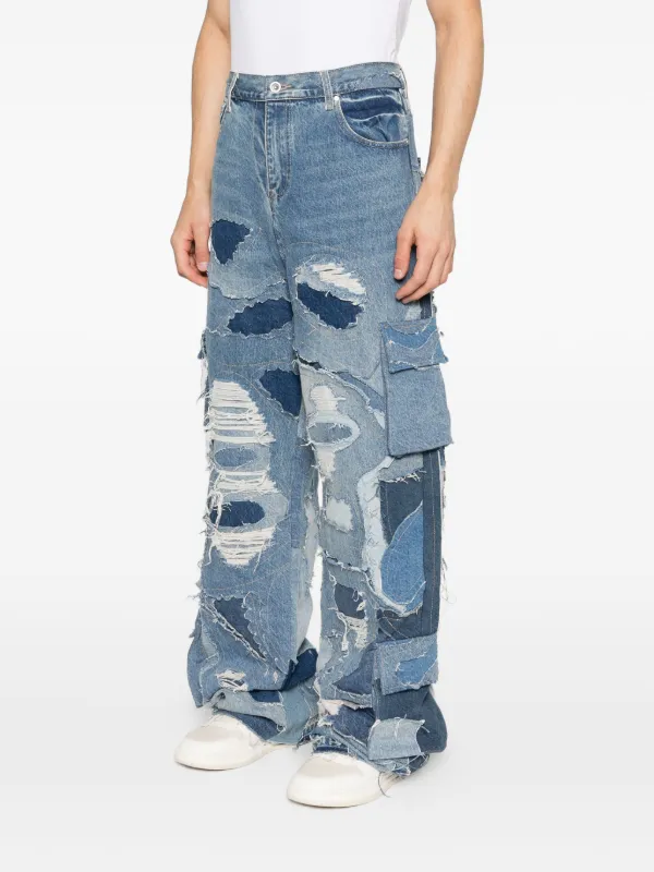 Who Decides War ダメージ パッチワーク ジーンズ | ブルー | FARFETCH JP