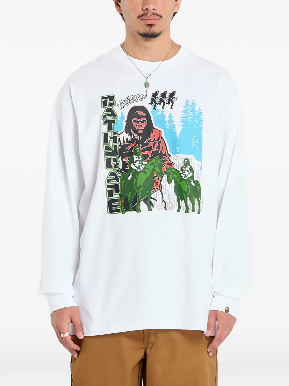 A BATHING APE® Apple graphic-print long-sleeved T-shirt - Bianco