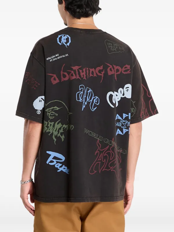 【A BATHING APE】半袖 Tシャツ 100cm A BATHING APE® overall-print Relaxed Fit T-shirt | Black | FARFETCH