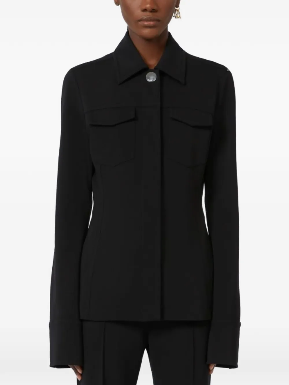 Sportmax flap-pockets crepe shirt jacket - Nero