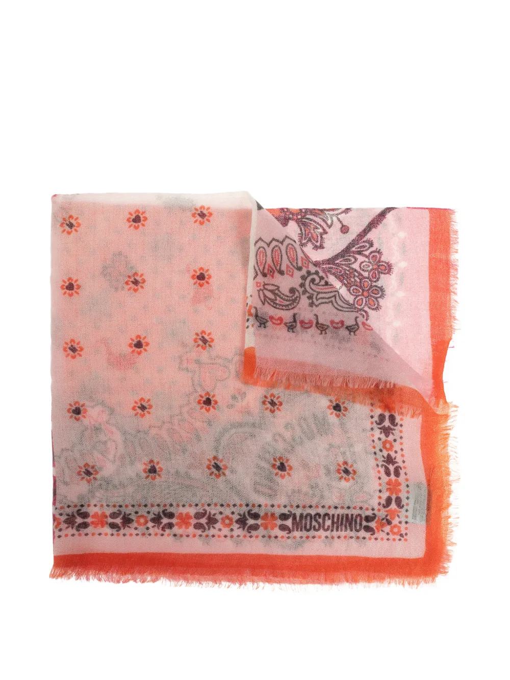 Moschino paisley-print frayed cashmere scarf - Rosa