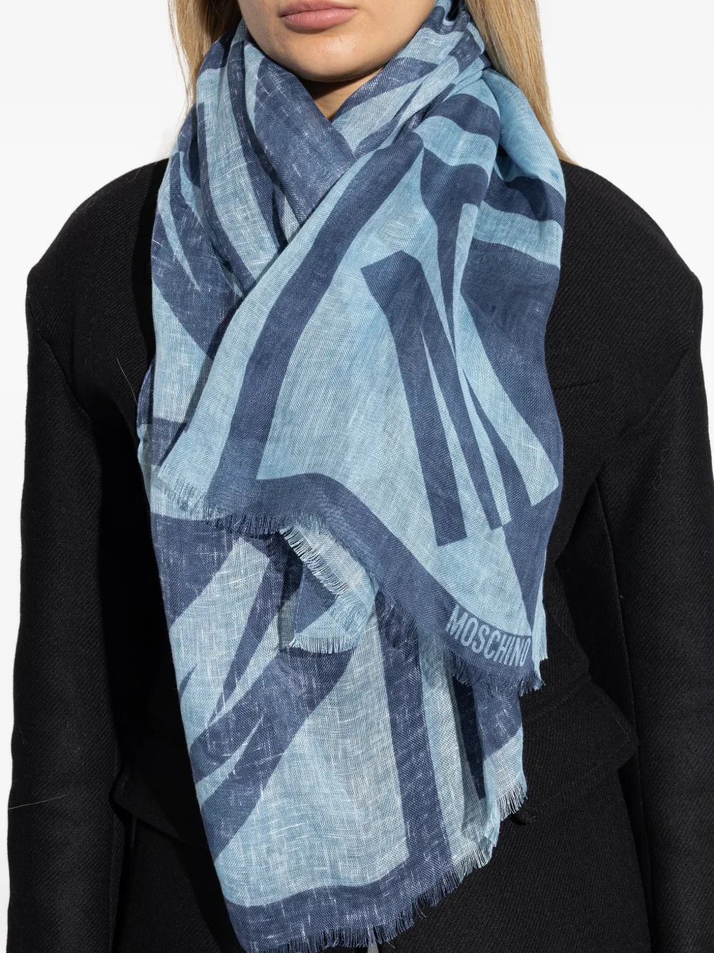 Moschino Sjaal met logoprint Blauw