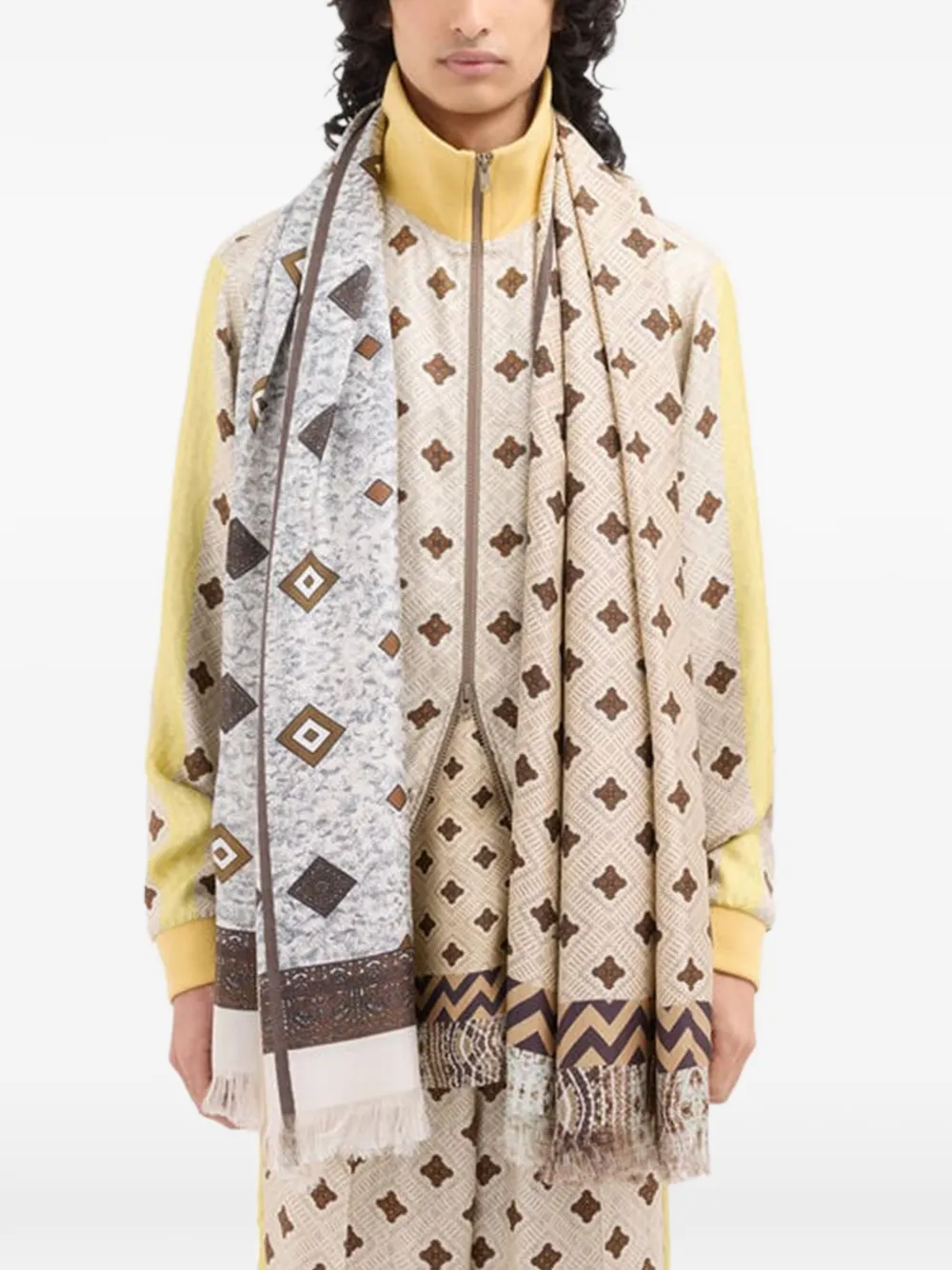 Geometric-Pattern Fringed Scarf