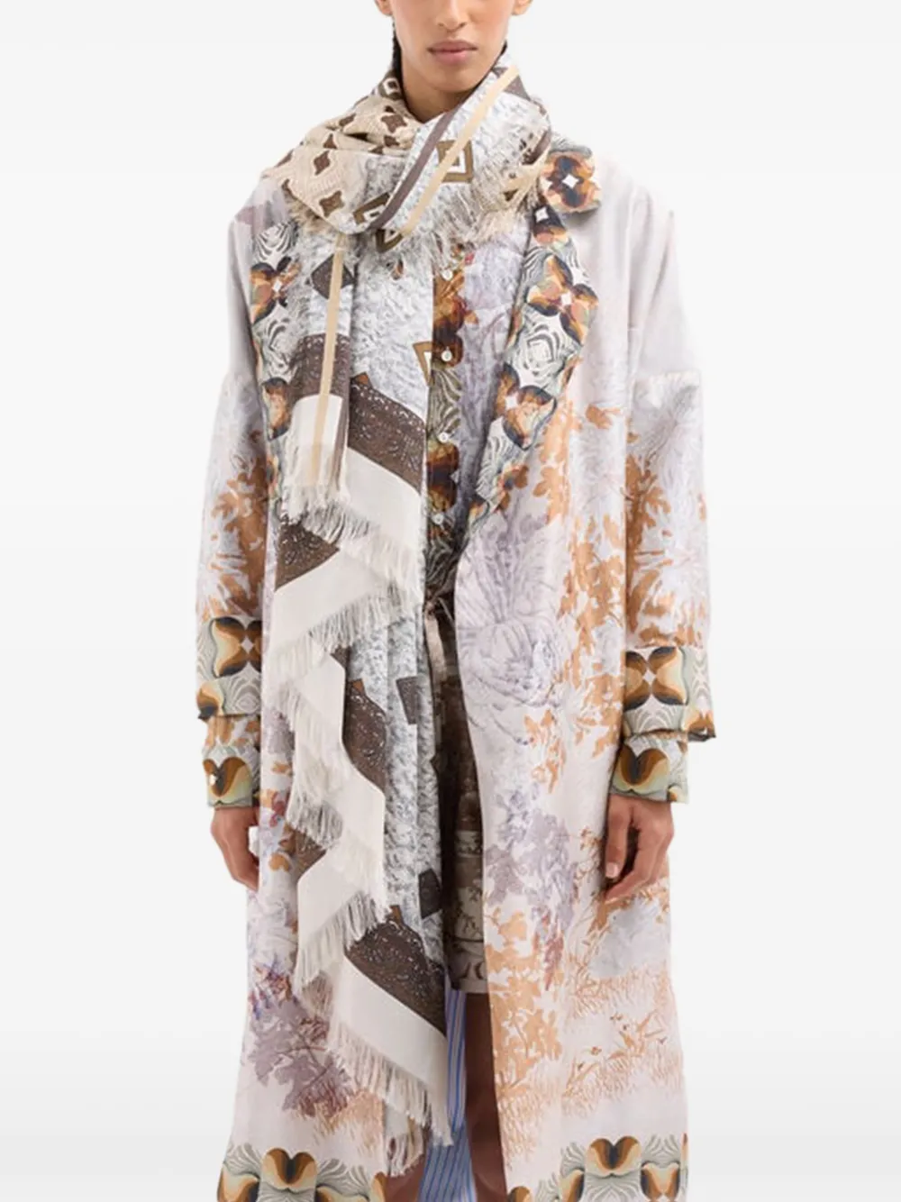 Geometric-Pattern Fringed Scarf