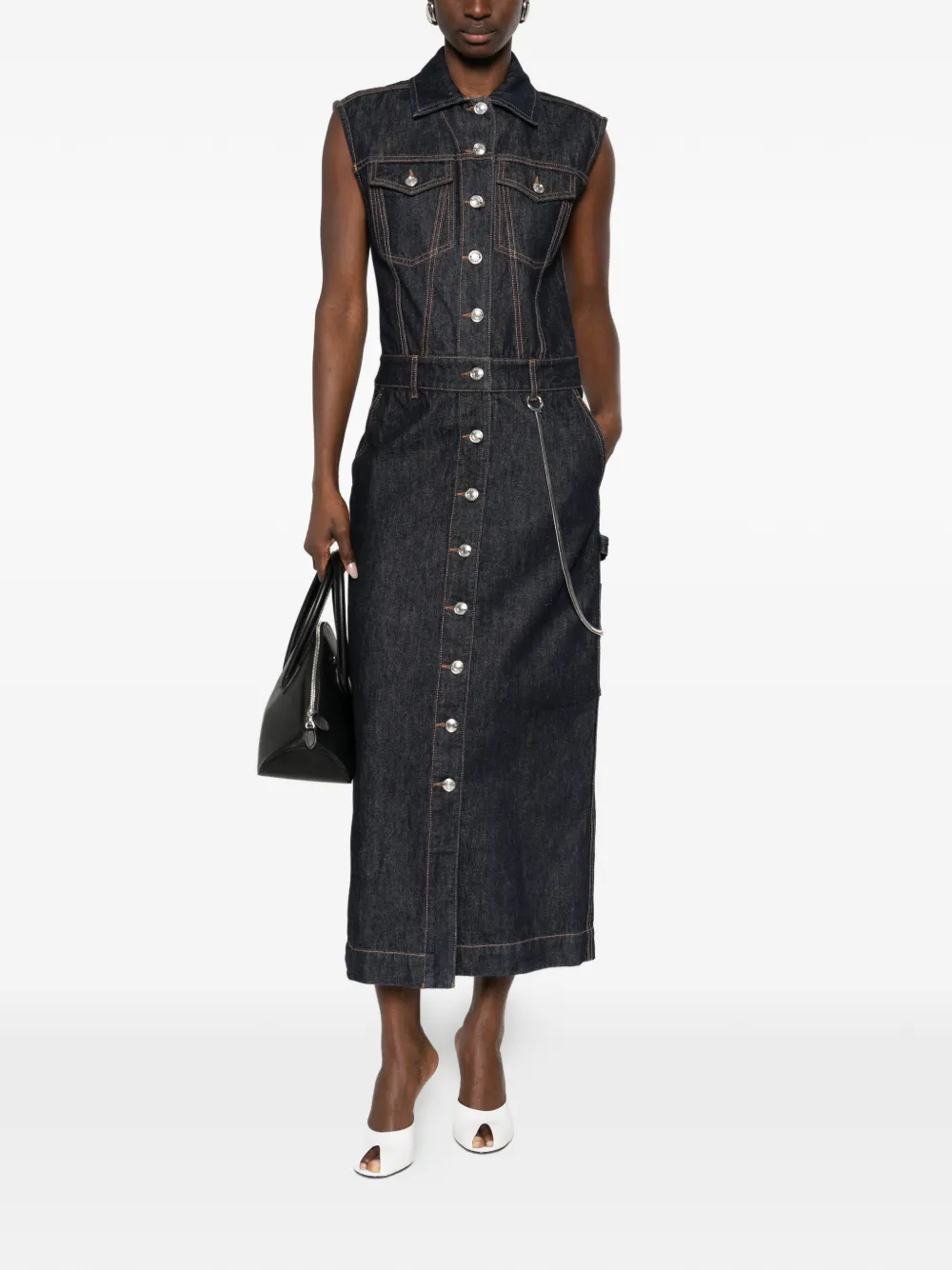 Sportmax button denim dress - Blauw