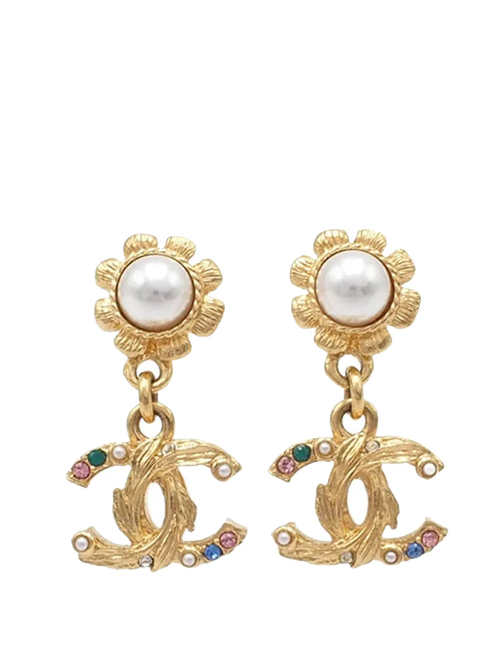 CHANEL Pre-Owned 2022 CC Gold Plated Faux Pearl and Rhinestone Swing Push Back Earrings costume earrings - Oro