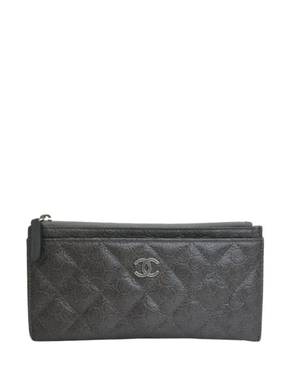 CHANEL Pre-Owned 2018-2019 Quilted Lambskin Camellia Zip Pouch long wallets - Grigio