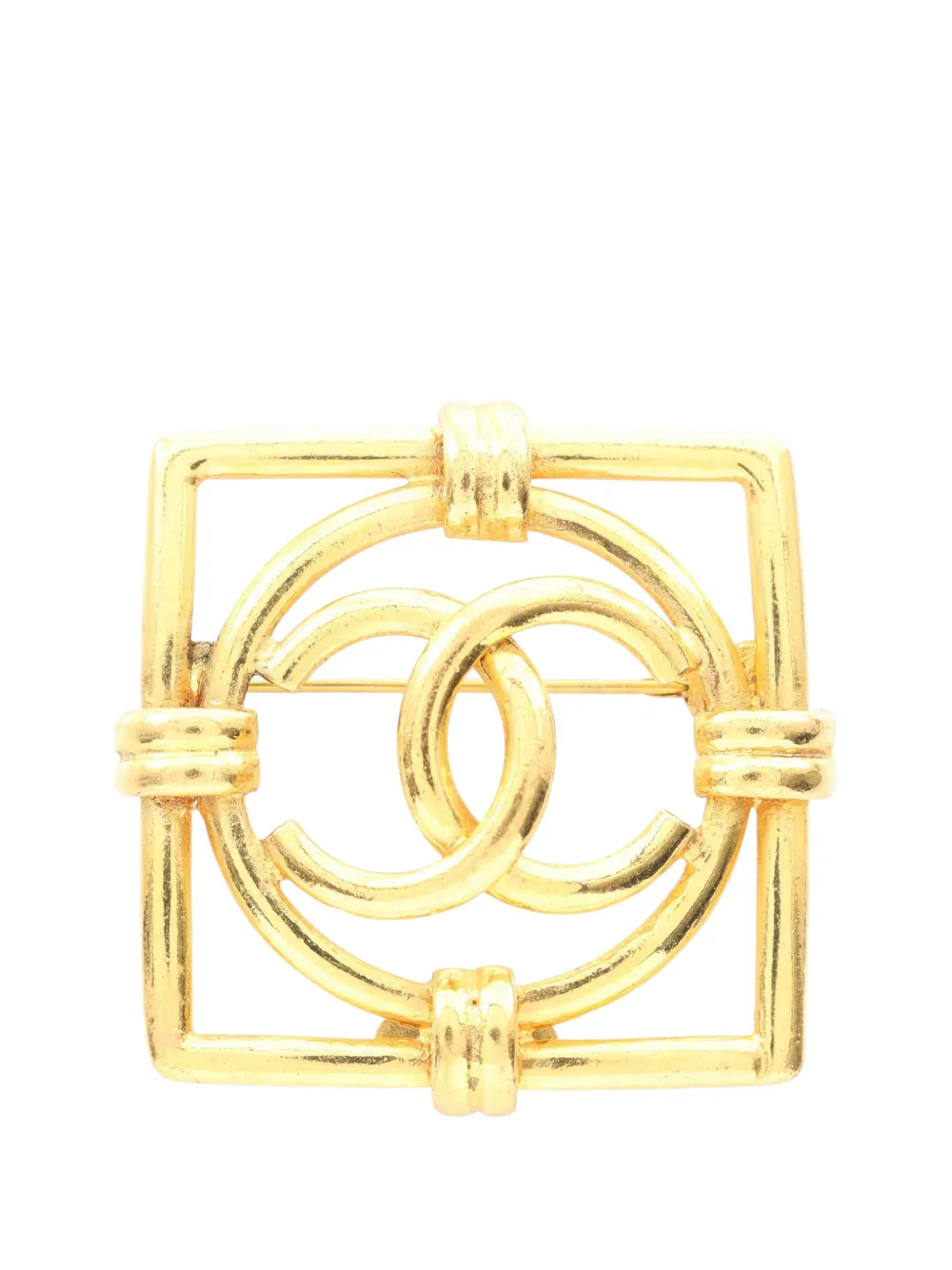 CHANEL Pre-Owned 1980-1990 Gold Plated CC Square Brooch costume brooch - Oro