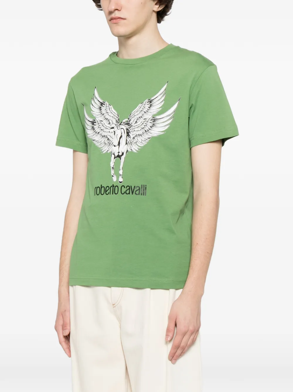 Roberto Cavalli Katoenen T-shirt met grafische print Groen