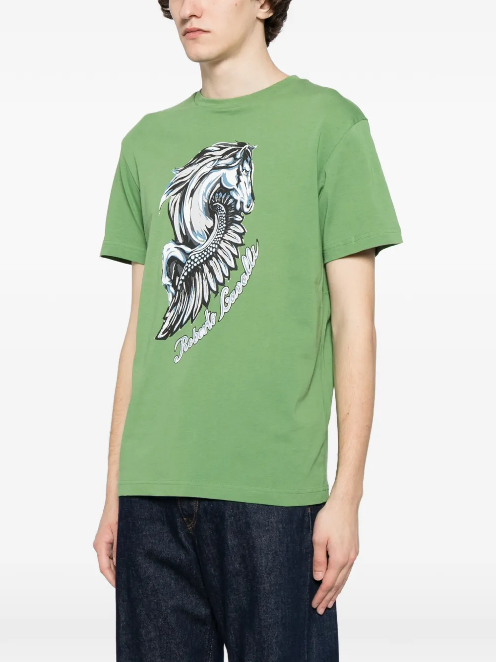Roberto Cavalli Katoenen T-shirt met grafische print Groen