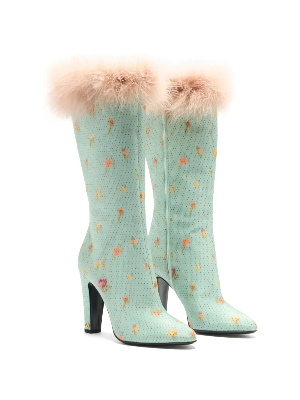 Valentino Garavani Hotty laarzen met bloemenprint en veren afwerking Blauw