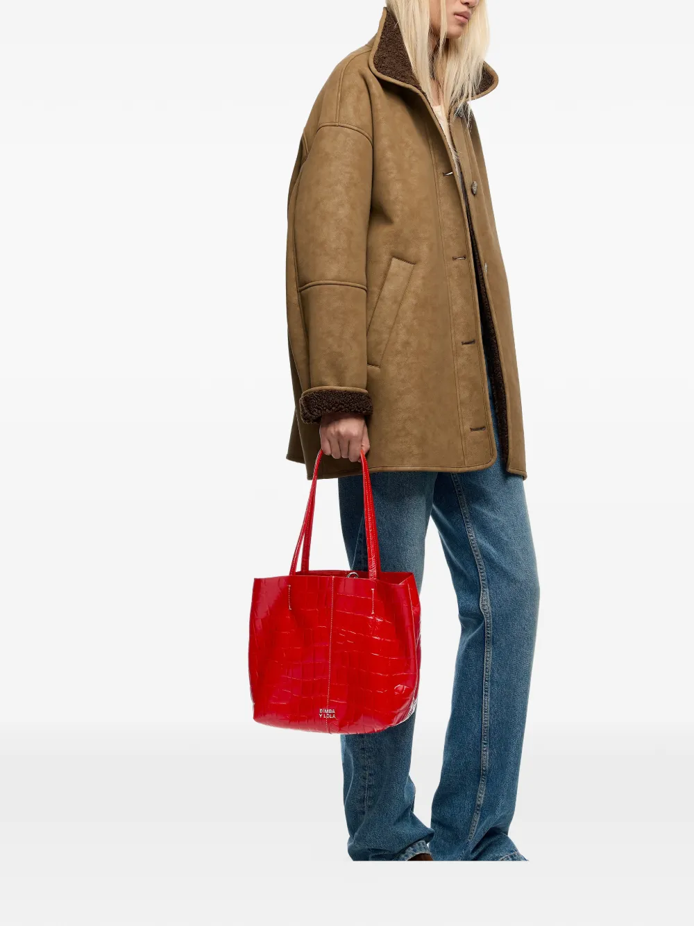 BIMBA Y LOLA Medium leren shopper met textuur Rood