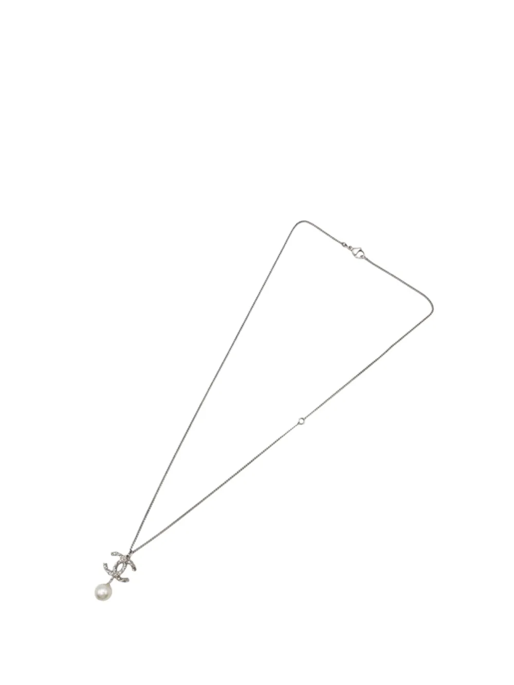 CHANEL Pre-Owned 2014 Silver Plated CC Faux Pearl Rhinestone Pendant Necklace costume necklace - Argento