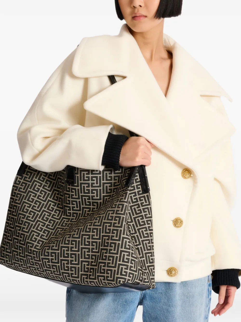 Balmain Medium Release shopper met monogram jacquard Zwart