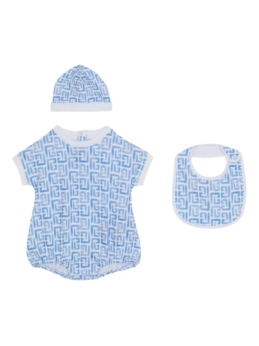 Balmain Monogram Babygrow (set Of Three) In Blue