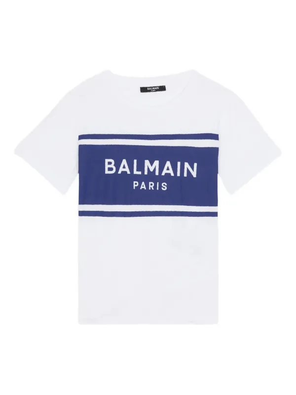 BALMAIN　KIDS ラミネートロゴＴシャツ Cotton T-shirt in black - Balmain Kids | Mytheresa