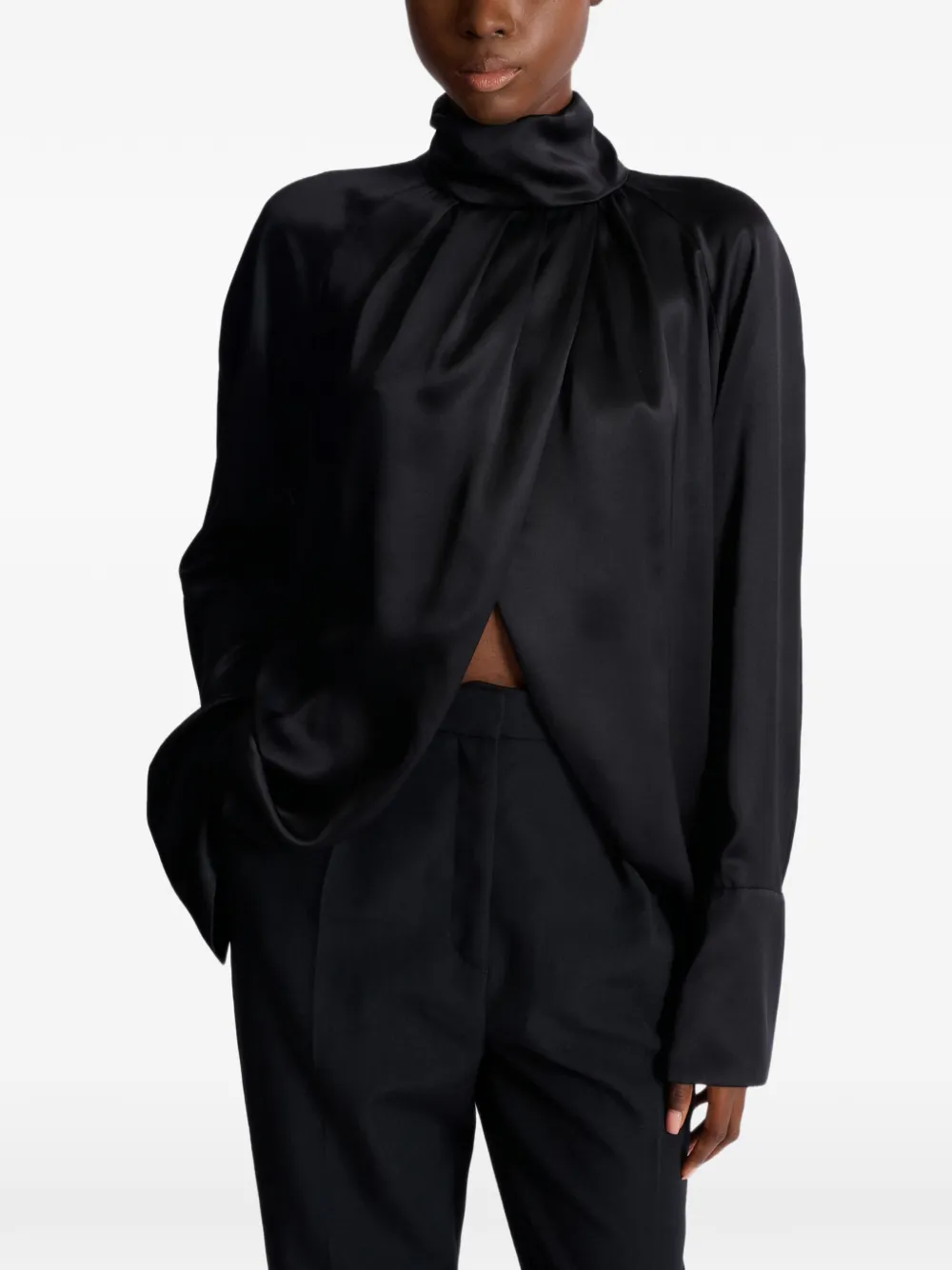  Balmain Draped Silk Blouse - Black 